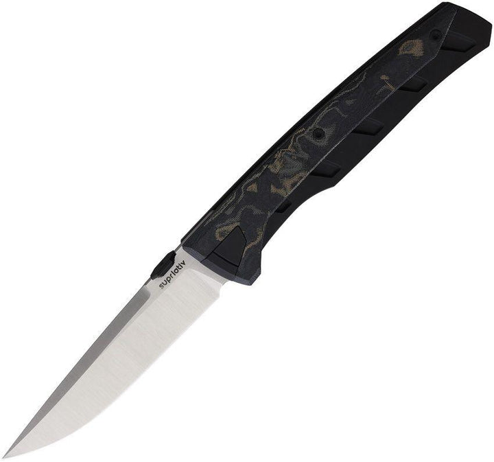 Suprlativ Matador Framelock Black Black PVD Coated Titanium w Micarta Inlay Satin Bohler M390 - Knives.mx