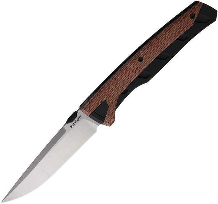 Suprlativ Matador Framelock Black PVD Coated Titanium w Orange Micarta Inlay Satin Bohler M390 - Knives.mx