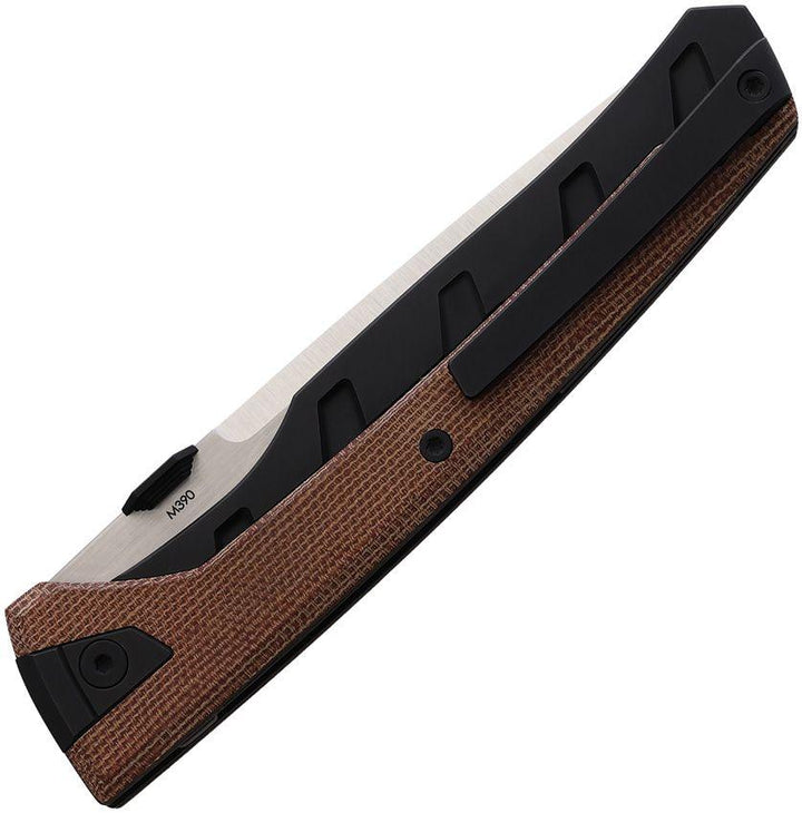 Suprlativ Matador Framelock Black PVD Coated Titanium w Orange Micarta Inlay Satin Bohler M390 - Knives.mx