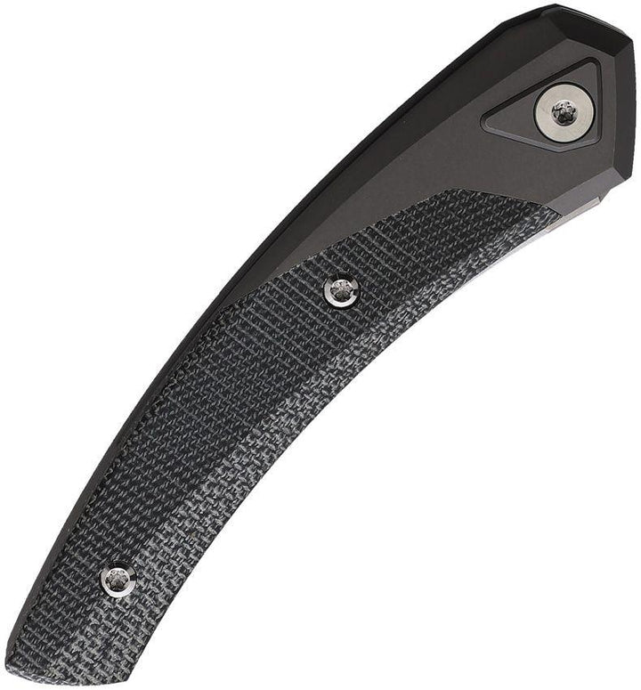 Suprlativ Piranha Magnet Lock Dark Gray Titanium w Black Canvas Micarta Inlay Satin CPM-M4 - Knives.mx