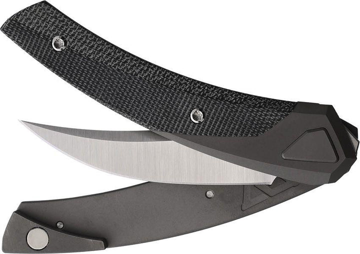 Suprlativ Piranha Magnet Lock Dark Gray Titanium w Black Canvas Micarta Inlay Satin CPM-M4 - Knives.mx