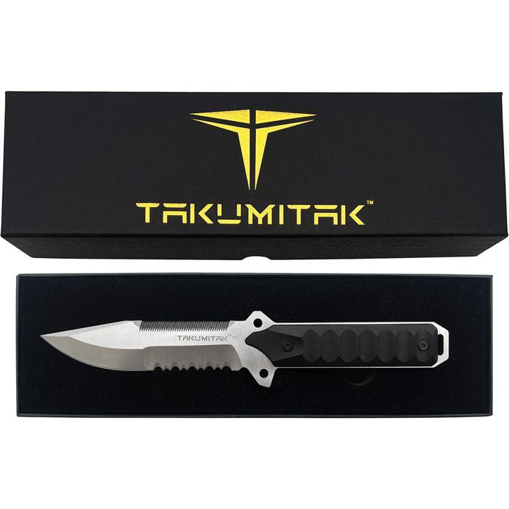 Takumitak Escort Fixed Blade Black G10 Serrated D2 - Knives.mx