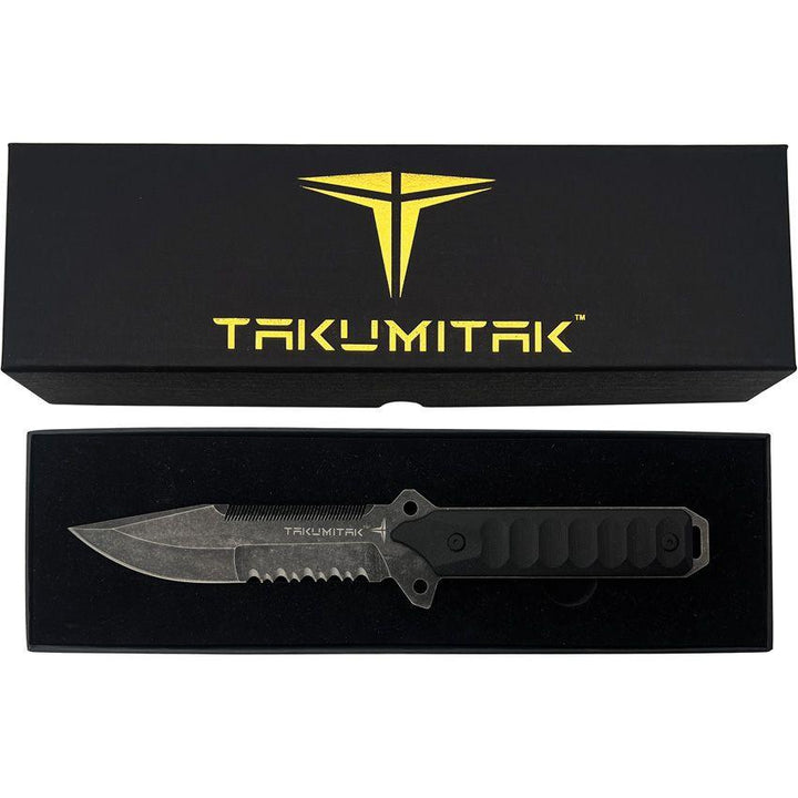 Takumitak Escort Fixed Blade Blackout G10 Stonewash Serrated D2 - Knives.mx