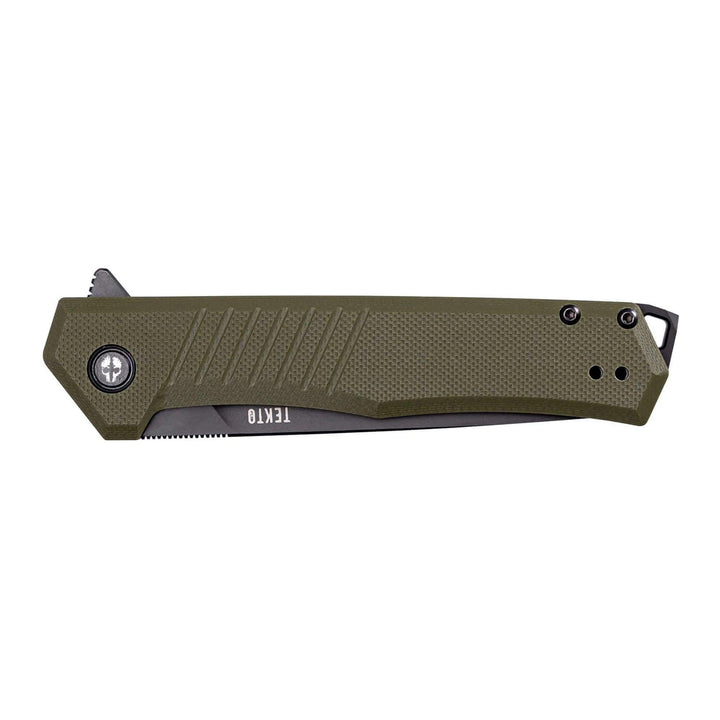 Tekto Knives F1 Alpha Linerlock OD Green G10 Black Titanium Coated D2 - Knives.mx