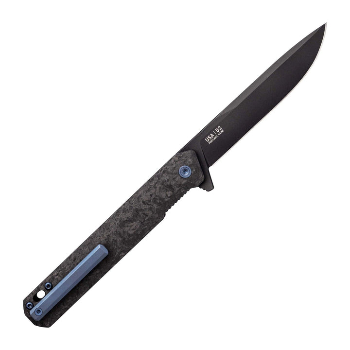 Tekto Knives F2 Bravo Linerlock Black & Blue G10 w Carbon Fiber Blue Accents Titanium Coated D2 - Knives.mx