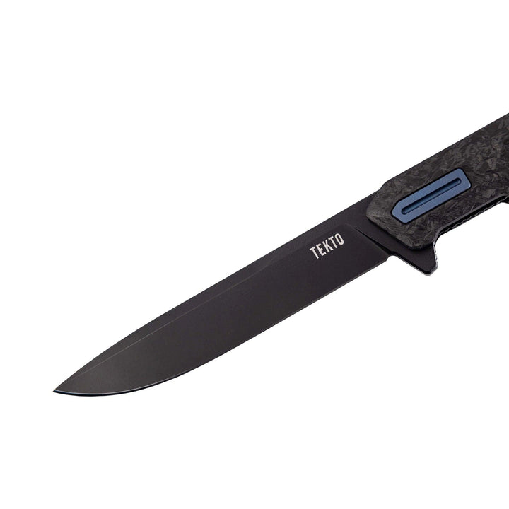 Tekto Knives F2 Bravo Linerlock Black & Blue G10 w Carbon Fiber Blue Accents Titanium Coated D2 - Knives.mx