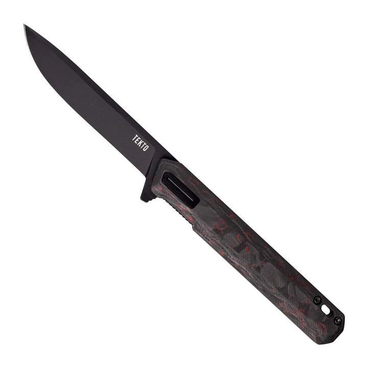 Tekto Knives F2 Bravo Linerlock Black & Red G10 w Carbon Fiber Black Accents Titanium Coated D2 - Knives.mx