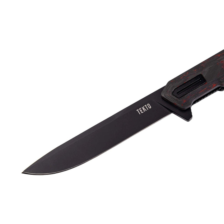 Tekto Knives F2 Bravo Linerlock Black & Red G10 w Carbon Fiber Black Accents Titanium Coated D2 - Knives.mx