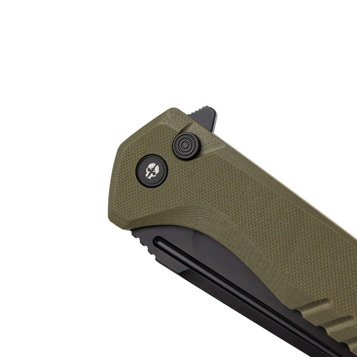 Tekto Knives F3 Charlie Button Lock OD Green G10 Black Titanium Coated D2 - Knives.mx