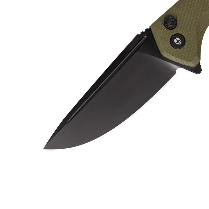 Tekto Knives F3 Charlie Button Lock OD Green G10 Black Titanium Coated D2 - Knives.mx