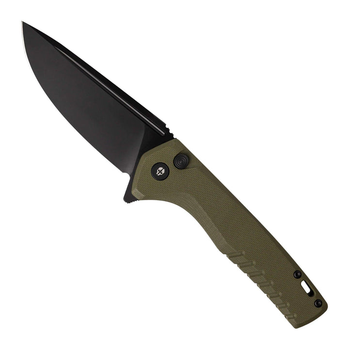 Tekto Knives F3 Charlie Button Lock OD Green G10 Black Titanium Coated D2 - Knives.mx