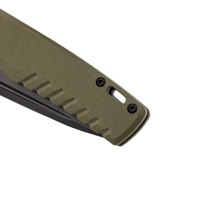 Tekto Knives F3 Charlie Button Lock OD Green G10 Black Titanium Coated D2 - Knives.mx