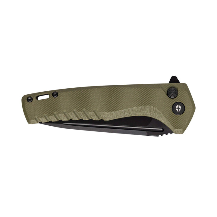 Tekto Knives F3 Charlie Button Lock OD Green G10 Black Titanium Coated D2 - Knives.mx