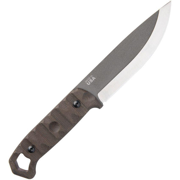 TOPS Brakimo Fixed Blade Rocky Mountain Green Canvas Micarta Gray Tungsten Cerakote 1095HC - Knives.mx