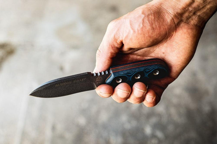 TOPS Knives Baghdad Bullet Blue & Black G10 Tactical Gray 1095HC - Knives.mx