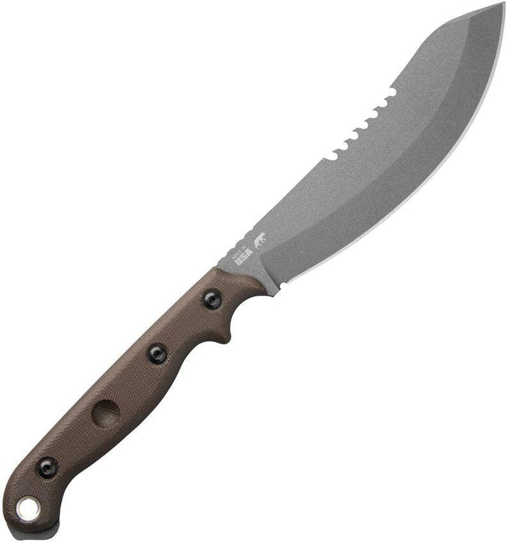 TOPS Knives Brush Wolf Fixed Blade Green Canvas Micarta Tungsten Cerakote Sawback 1095HC - Knives.mx