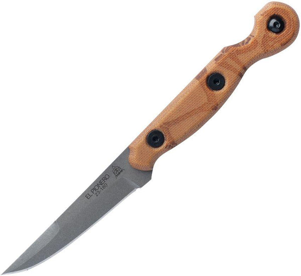 TOPS Knives El Pionero Tan Canvas Micarta Tumbled 1095HC - Knives.mx