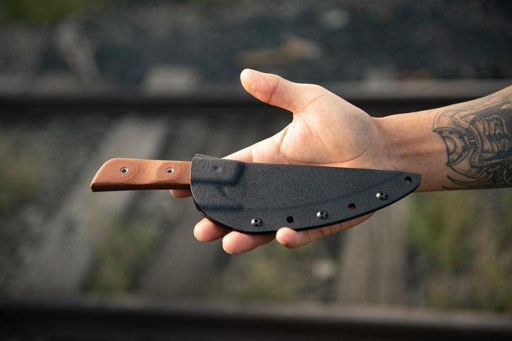 TOPS Knives Frog Market Special Tan Canvas Micarta Tungsten Cerakote 1095HC - Knives.mx