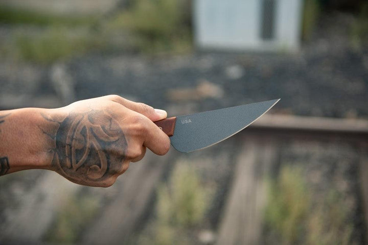 TOPS Knives Frog Market Special Tan Canvas Micarta Tungsten Cerakote 1095HC - Knives.mx