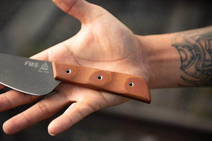 TOPS Knives Frog Market Special Tan Canvas Micarta Tungsten Cerakote 1095HC - Knives.mx