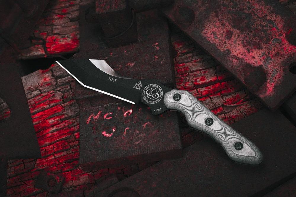 TOPS Knives HKT-Hunter Killer Tracker Black Linen Micarta Traction Coating 1095HC - Knives.mx