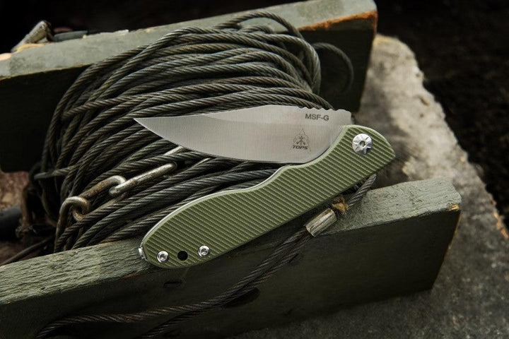TOPS Knives MSF Folder Green G10 Satin Elmax - Knives.mx