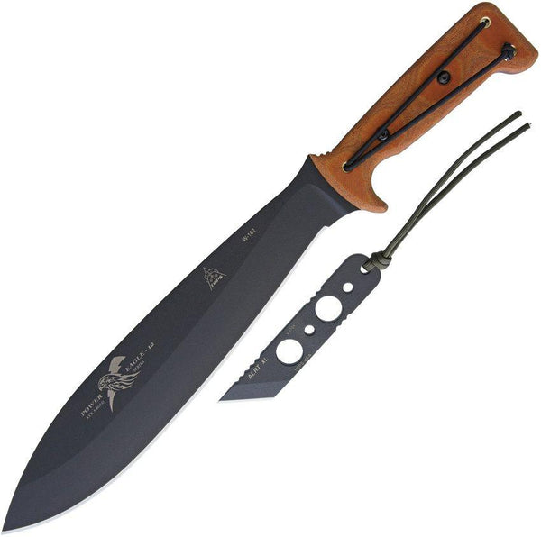 TOPS Knives Power Eagle 12 Tan Canvas Micarta Black Traction Coating 1095HC - Knives.mx