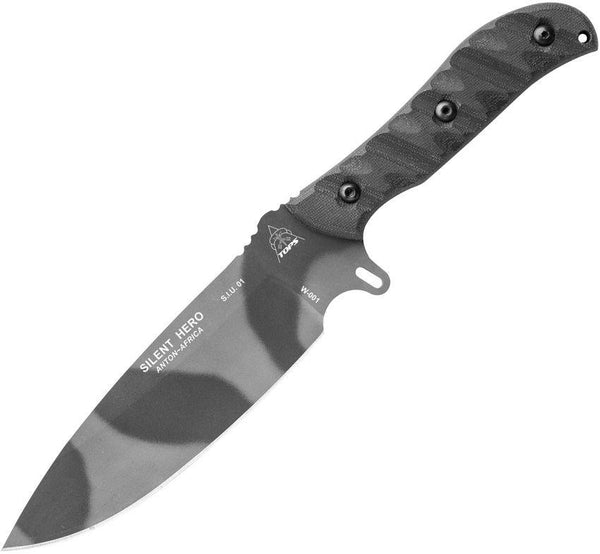 TOPS Knives Silent Hero Rocky Mountain Tread Sniper Gray G10 Camo 1095HC - Knives.mx