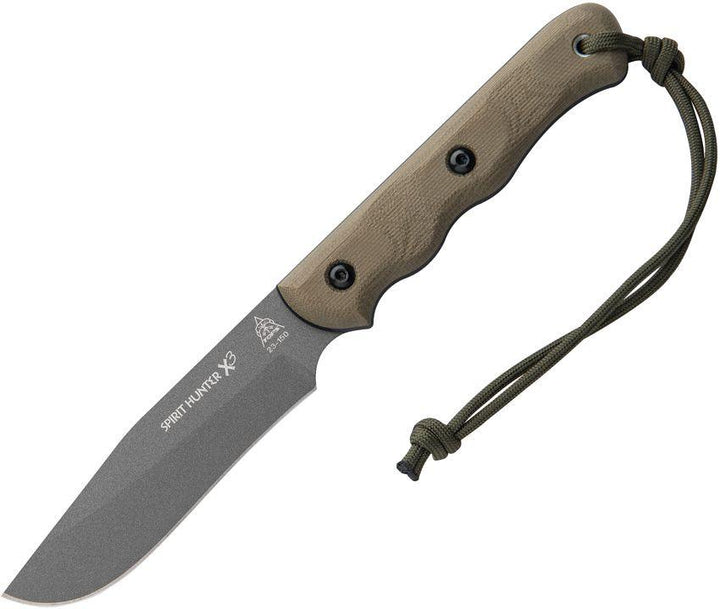 TOPS Knives Spirit Hunter X3 Green/Black Canvas Micarta Tungsten Cerakote 1095 - Knives.mx