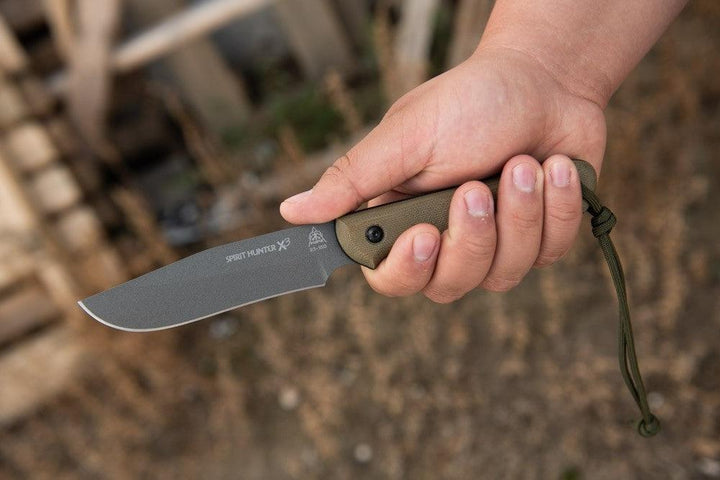 TOPS Knives Spirit Hunter X3 Green/Black Canvas Micarta Tungsten Cerakote 1095 - Knives.mx