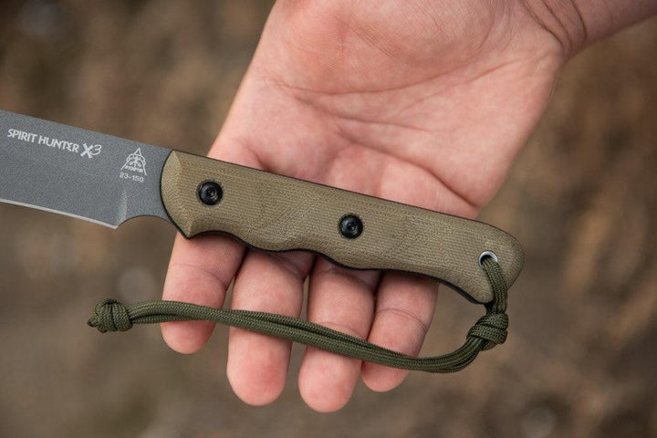 TOPS Knives Spirit Hunter X3 Green/Black Canvas Micarta Tungsten Cerakote 1095 - Knives.mx