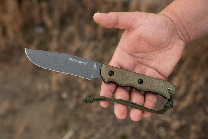 TOPS Knives Spirit Hunter X3 Green/Black Canvas Micarta Tungsten Cerakote 1095 - Knives.mx