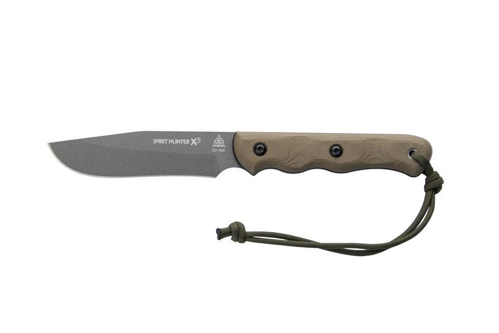 TOPS Knives Spirit Hunter X3 Green/Black Canvas Micarta Tungsten Cerakote 1095 - Knives.mx
