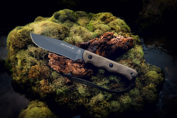 TOPS Knives Spirit Hunter X3 Green/Black Canvas Micarta Tungsten Cerakote 1095 - Knives.mx