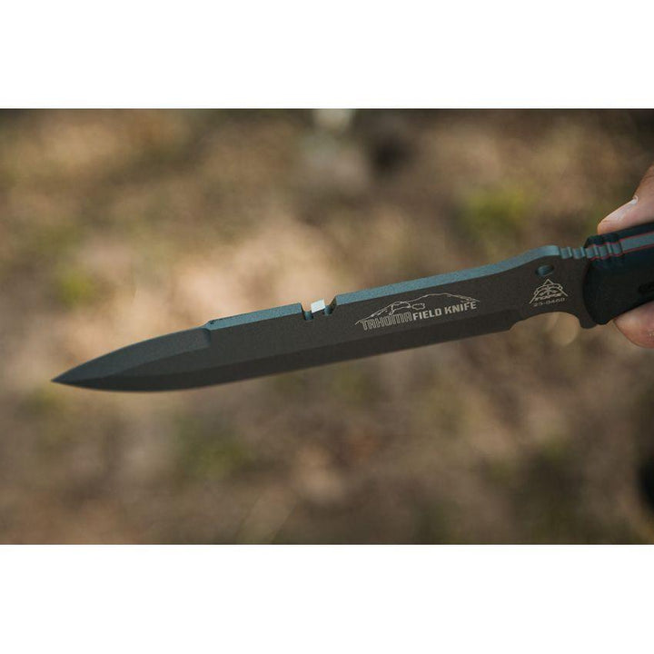 TOPS Knives Tahoma Field Knife Black Canvas Micarta Gray Cerakote 1095HC - Knives.mx