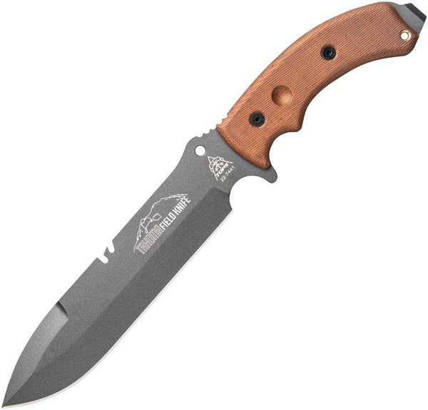TOPS Knives Tahoma Field Knife Tan Canvas Micarta Unsharpened Top Gray Cerakote 1095HC - Knives.mx