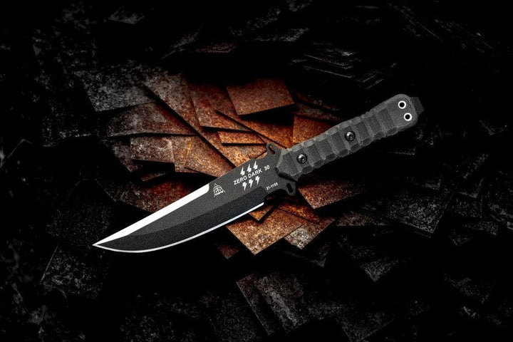 TOPS Knives Zero Dark 30 Rocky Mountain Tread Black Linen Micarta 1095HC - Knives.mx