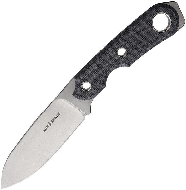 Viper Basic3 Fixed Blade Black Canvas Micarta Spear Point Stonewash D2 - Knives.mx