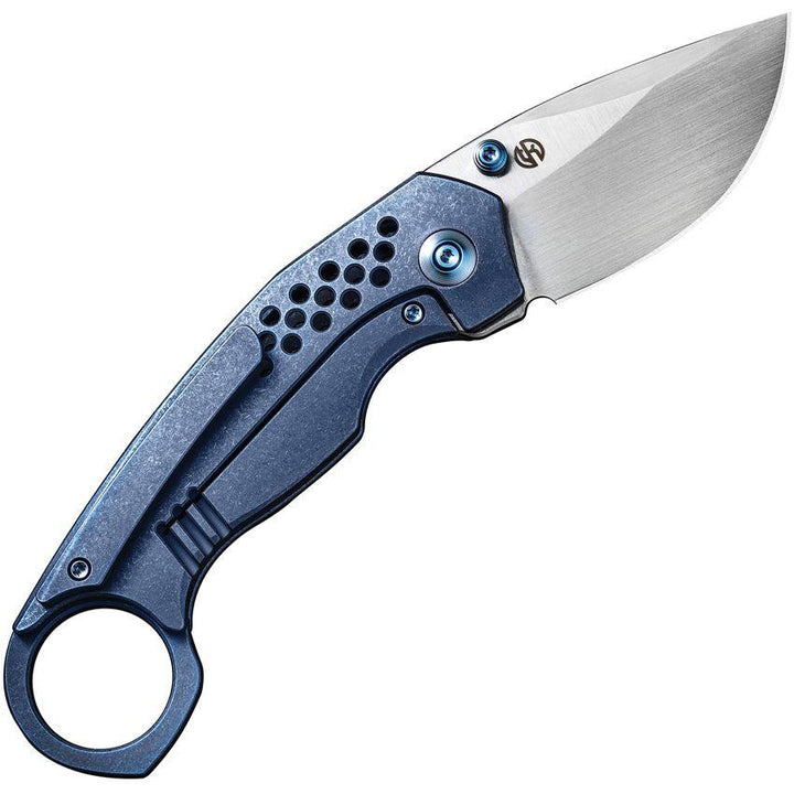 We Knife Co Ltd Envisage Blue SW 6AL4V Titanium Hand Rubbed Satin Drop Point CPM 20CV - Knives.mx