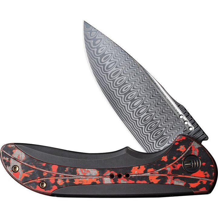 We Knife Co Ltd Equivik Framelock Gray Titanium w Lava Flow CF Inlay Damasteel - Knives.mx