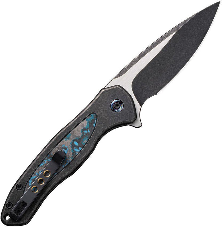 We Knife Co Ltd Kitefin Button Lock Black SW Titanium w Arctic Storm Fat Carbon Inlay Black SW & Satin CPM-20CV - Knives.mx