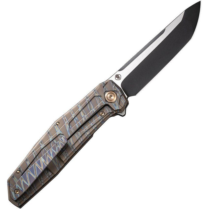 We Knife Co Ltd Shadowfire Framelock Flame Anodized Titanium Two Tone Finish CPM-20CV - Knives.mx