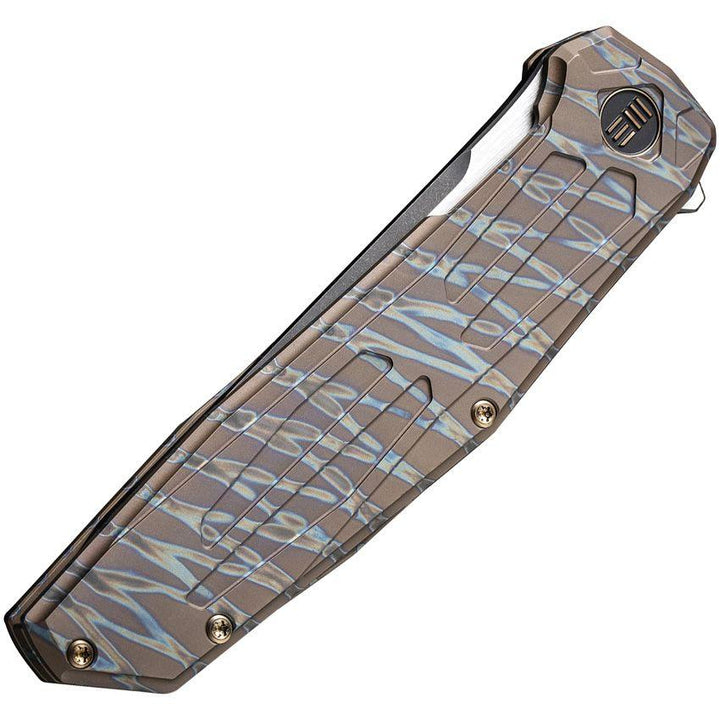We Knife Co Ltd Shadowfire Framelock Flame Anodized Titanium Two Tone Finish CPM-20CV - Knives.mx