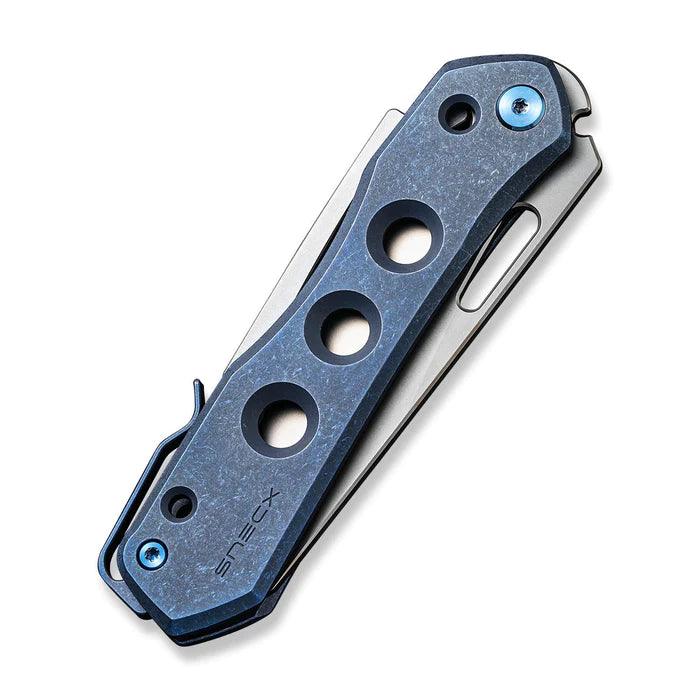 We Knife Co Ltd Vision R Superlock Blue 6AL4V Titanium Silver Bead Blasted Reverse Tanto CPM 20CV - Knives.mx