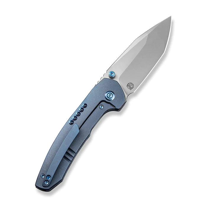 We Knife Trogon Framelock Blue 6AL4V Titanium Silver Bead Blasted CPM 20CV - Knives.mx
