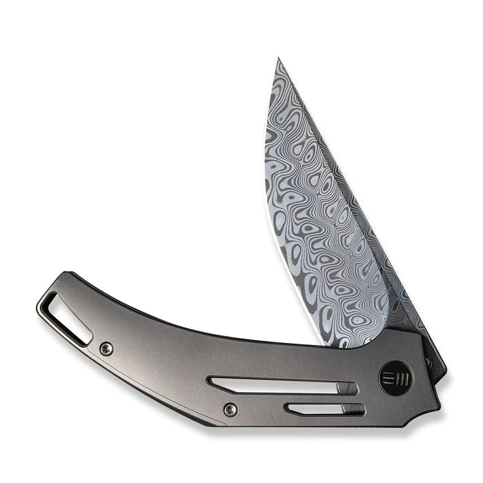 We Knife Co Ltd Speedliner Frame Lock Gray 6AL4V Titanium Drop Point Damasteel (Hakkapella)