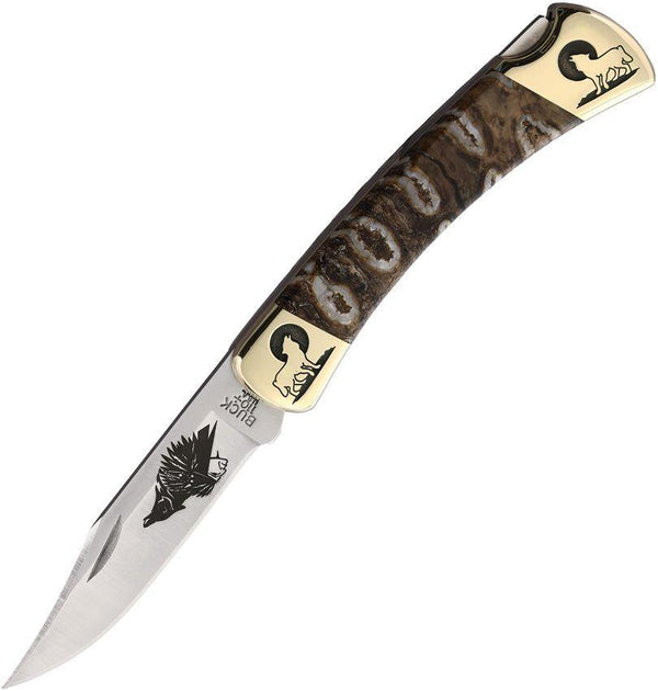 Yellowhorse Custom Buck 110 Lockback Brown Mammoth Wolf 420HC - Knives.mx