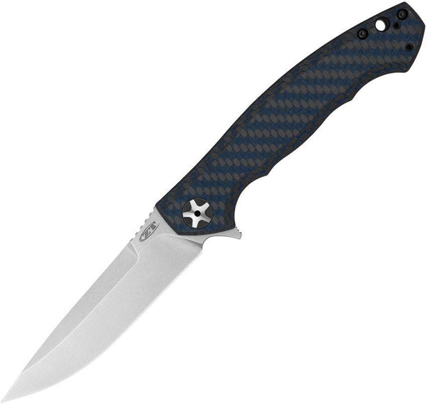 Zero Tolerance Large Sinkevich Framelock Black & Blue Carbon Fiber w Titanium Back Stonewash MagnaCut - Knives.mx