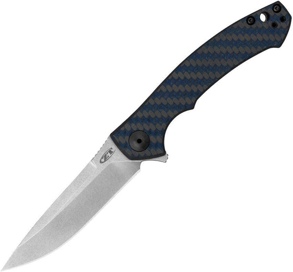 Zero Tolerance Sinkevich Framelock Black & Blue Carbon Fiber w Titanium Back Stonewash MagnaCut - Knives.mx