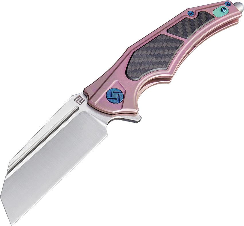 Artisan Apache Nomad Framelock Pink Anodized Titanium w CF Inlay Satin S35VN - Knives.mx
